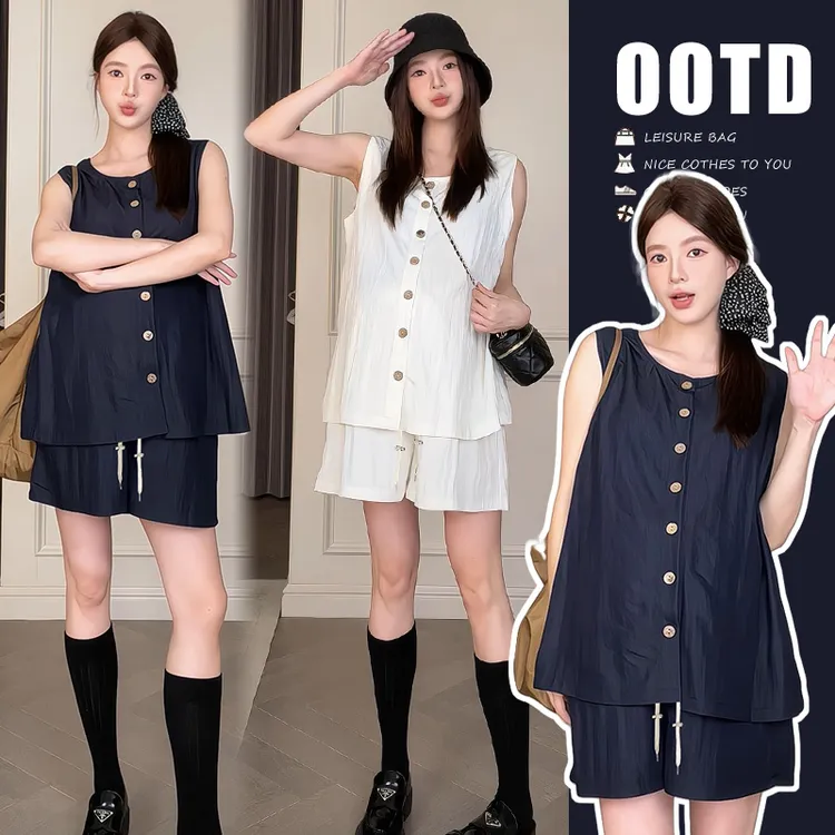 孕妇套装夏季2025新款孕妈高级穿搭夏装时尚洋气时髦上衣阔腿短裤