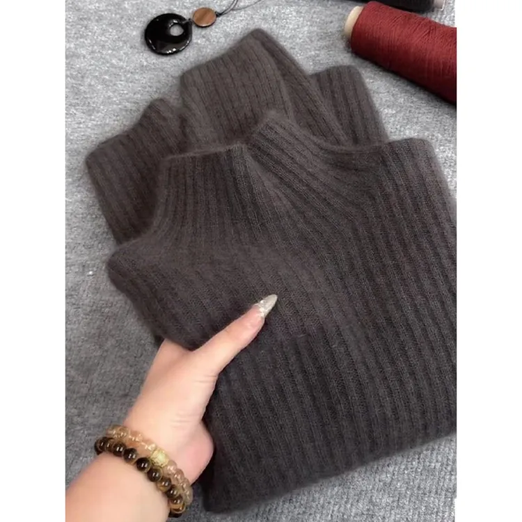 高级感咖色半高领毛衣女2025秋冬季新款洋气慵懒气质通勤长袖上衣