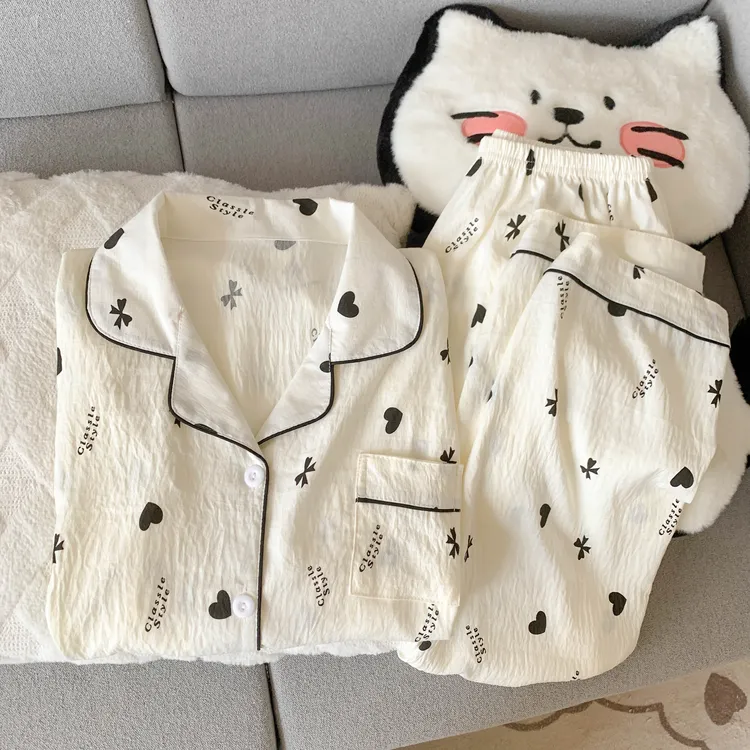 长袖长裤翻领睡衣女春秋季长袖甜美可爱卡通家居服开衫套装3606