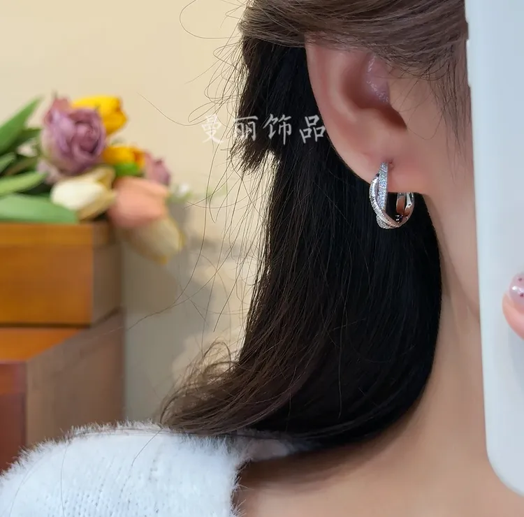 铜合金锆石耳饰 2025轻奢精致微镶彩锆耳环