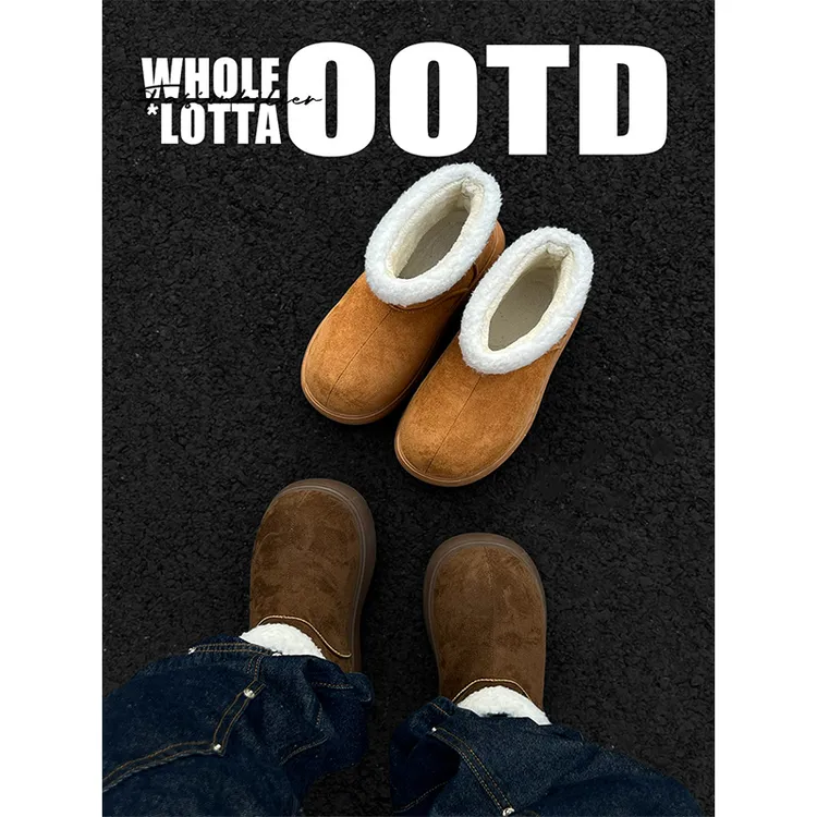 NewRockStarChoppa卡皮巴拉时尚百搭圆头厚底防滑雪地靴加绒棉鞋