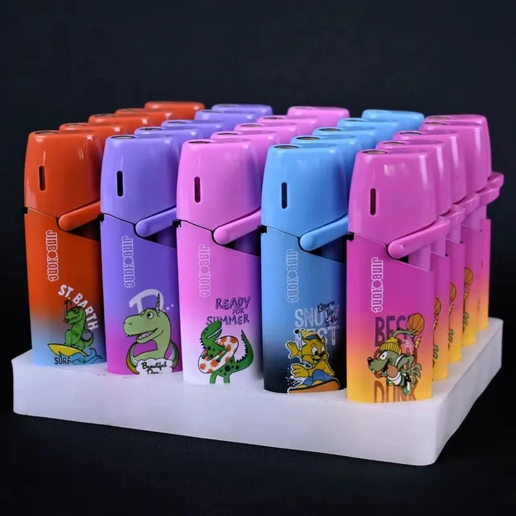 【坏机包赔】网红库洛米卡通摇臂金属蓝焰直冲防风打火机可循环充气