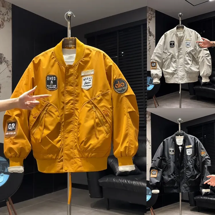 美式潮牌工装刺绣贴标夹克男秋季百搭宽松棒球服高品质飞行员外套