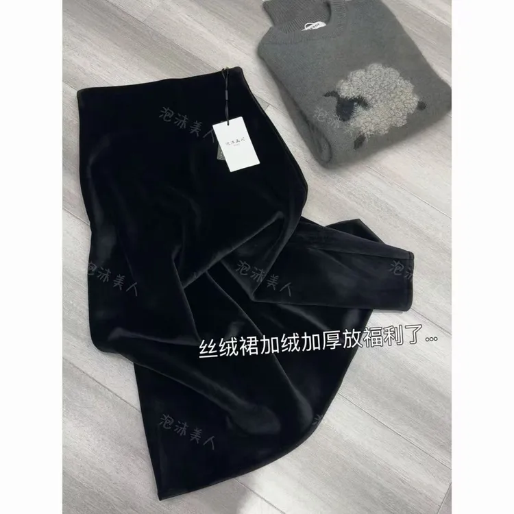 丝绒裙」加绒加厚冬季气质复古时尚百搭过膝长裙女秋冬潮