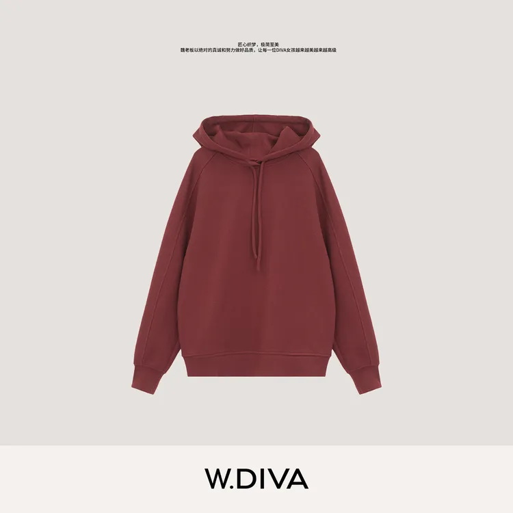 W.Diva【荏苒】安哥拉红肌理感宽松通勤时尚简约连帽卫衣1T0910023
