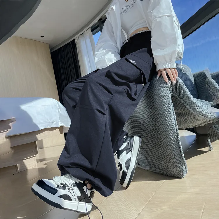 美式黑色工装裤女款春秋2025新款登山冲锋直筒阔腿裤休闲运动裤子
