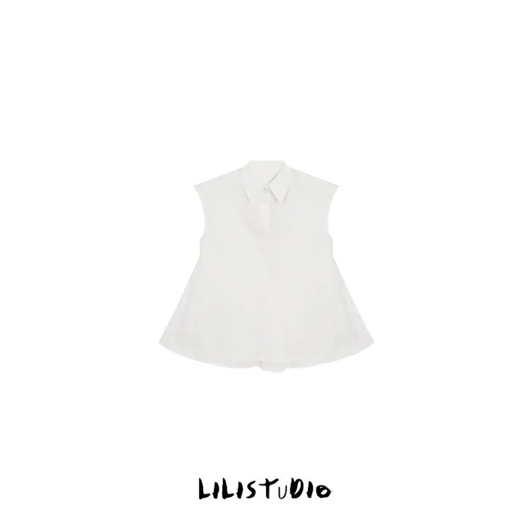 PCNY「时光漫客」不理理夏季新款小众女装日系小清新褶皱无袖衬衫女