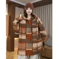 【棋盘格】 冬季加厚宽松慵懒休闲气质连帽格纹卫衣
