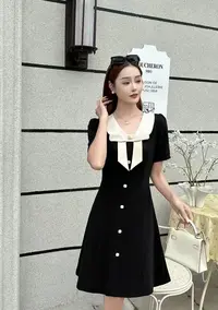 夏季冰爽显瘦短袖黑色气质连衣裙1815