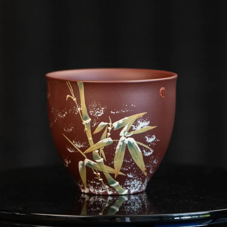 南柯记【雪竹】红皮龙全手工泥绘|紫砂茶杯120cc主人杯高档茶器