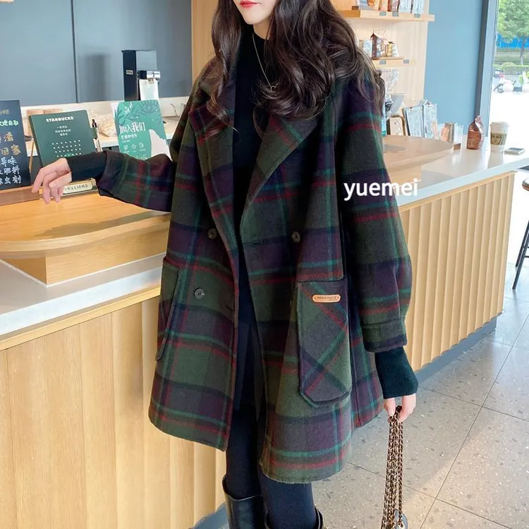 羊毛羊绒流行奥特莱斯秋冬大衣中长款西装女毛呢德简约遮肉连帽