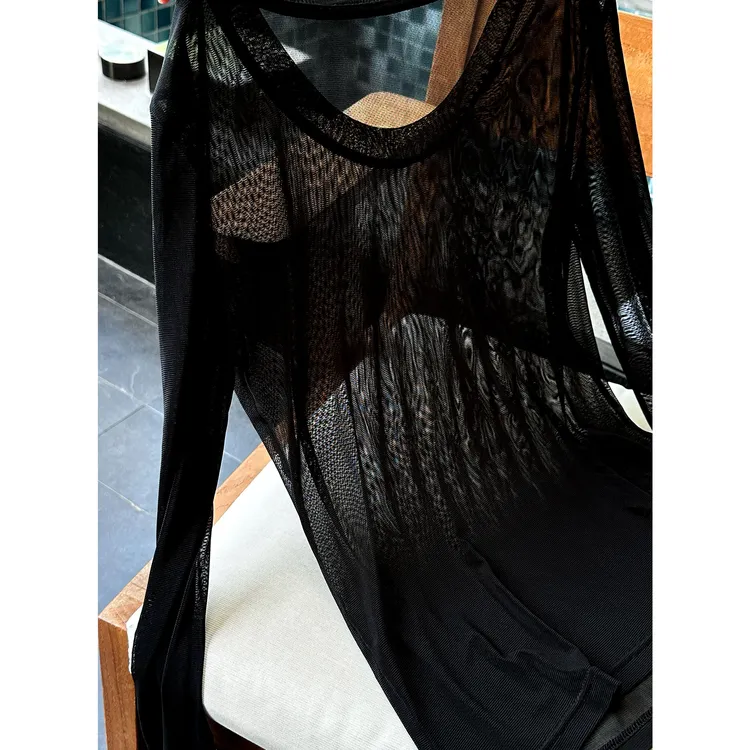 紫紫   网纱上衣   织物之美秩序肌理透明打底衫 ZD07SZYL514