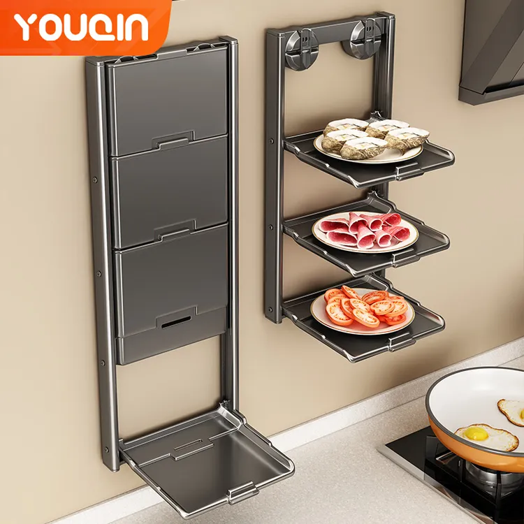 轻奢吸盘备菜置物架厨房可折叠多层多功能配菜盘家用壁挂收纳架