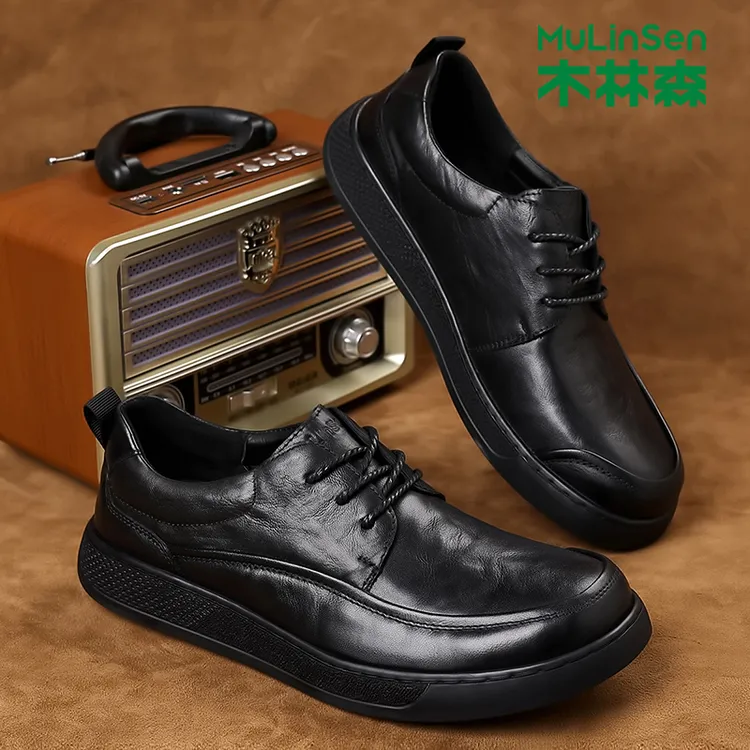 木林森男士皮鞋2025新款头层牛皮男鞋秋冬黑色英伦真皮商务休闲鞋