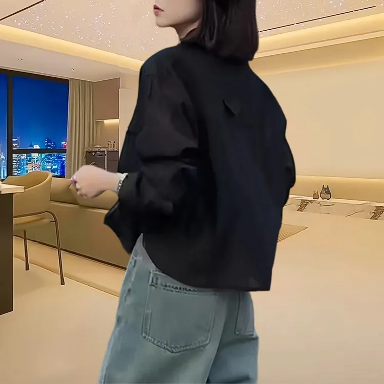 黑色高级感衬衫女款薄款2025夏季新款户外百通勤透气时尚长袖上衣