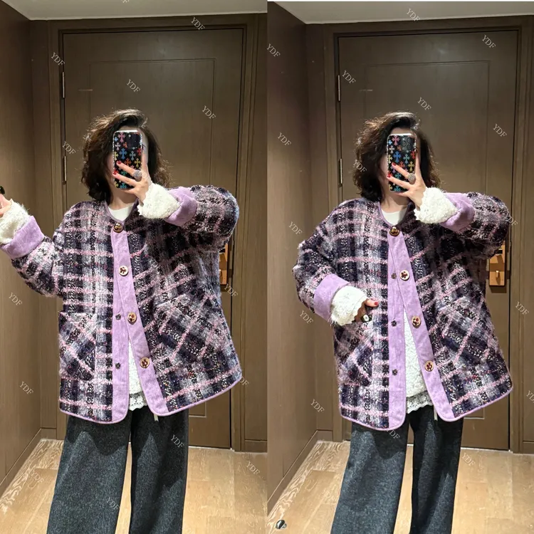 YDFSTUDIO小众【暖暖甜心】欧货高品重工撞色小香拼接设计时尚外套