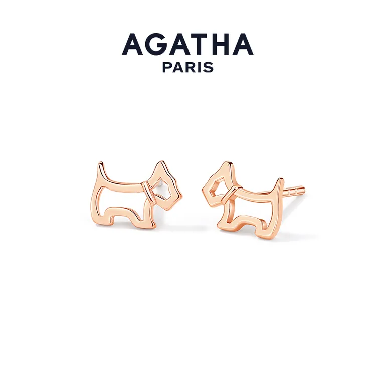 AGATHA 925银耳饰 瑷嘉莎冬日精致轻奢臻我镂空小狗法式耳钉DX