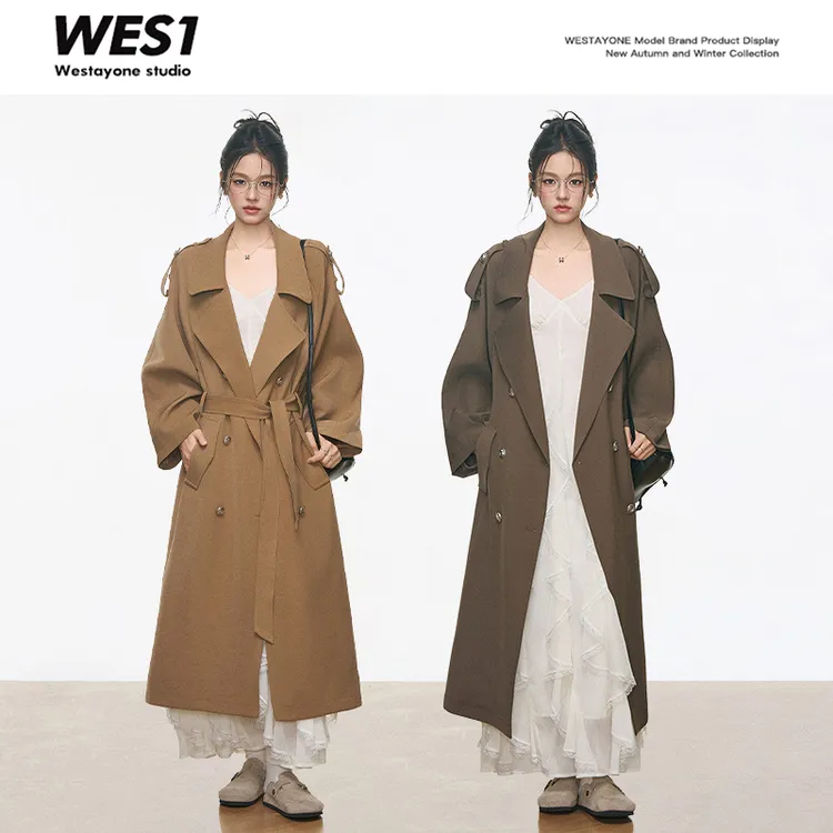 【芳芳专属】 WESTAYONE风衣外套女棕色小个子中长款大衣+设计感连衣裙白色