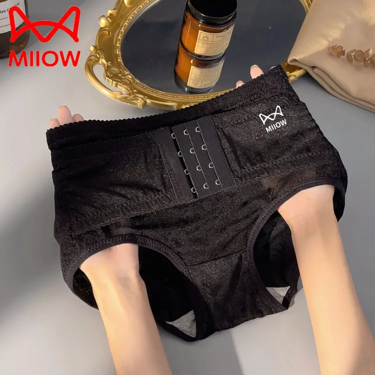 猫人女士强力收小肚子收腹裤中腰蕾丝无痕内裤女款束腰提臀美体裤