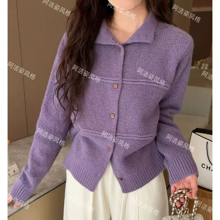 2025秋冬新款韩版立领可翻领毛针织开衫女高级感气质百搭毛衣外套