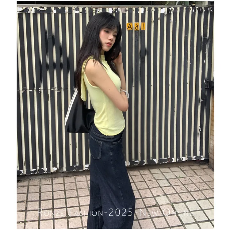 美式原牛ins风阔腿牛仔裤女百搭极简风老钱风蓝灰色加绒加厚牛仔
