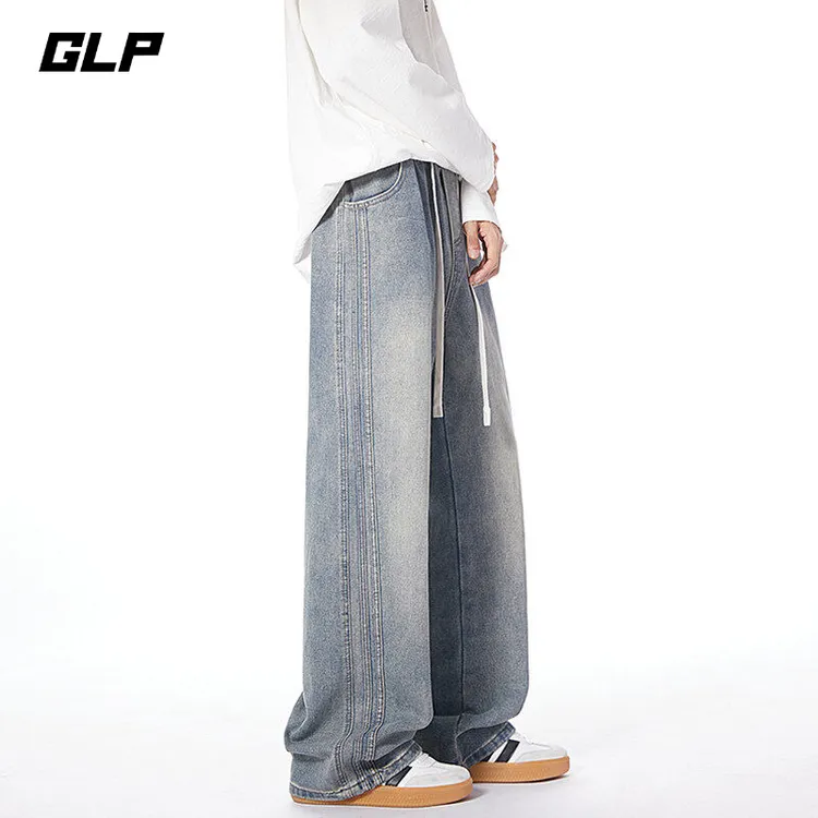 直筒牛仔裤男春季新款宽松阔腿长裤高街复古美式潮牌百搭休闲裤子