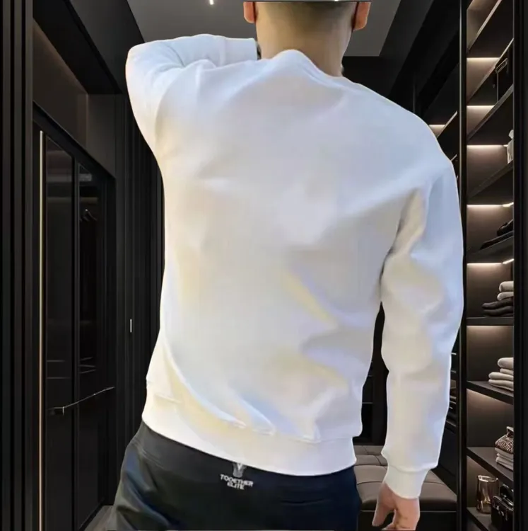 2025秋季新款时尚潮流运动休闲男士百搭印花卫衣修身弹力圆领