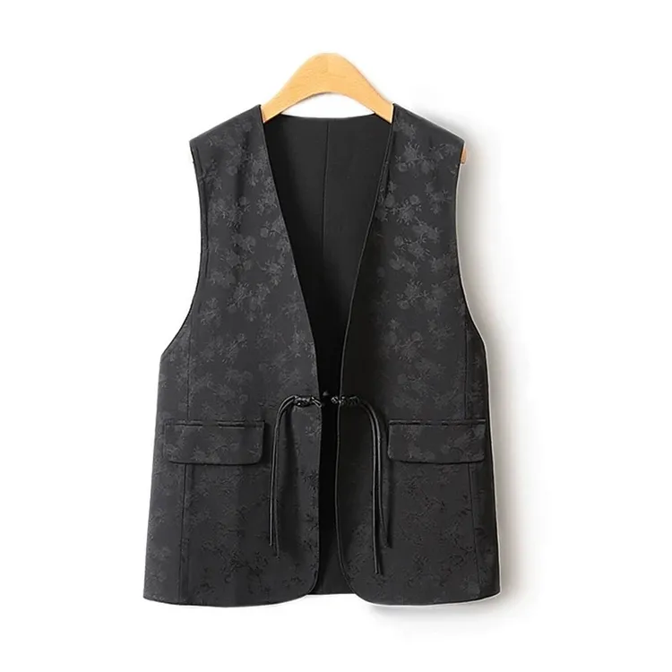 中国风盘扣提花马甲女春秋新款两面穿时尚洋气休闲设计感显瘦马夹