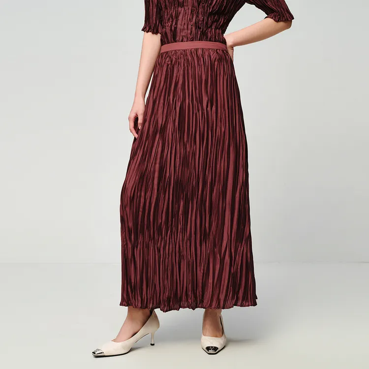 EP雅莹2025新款女装 褶艺修身显瘦中长款直筒百褶半身裙3312A