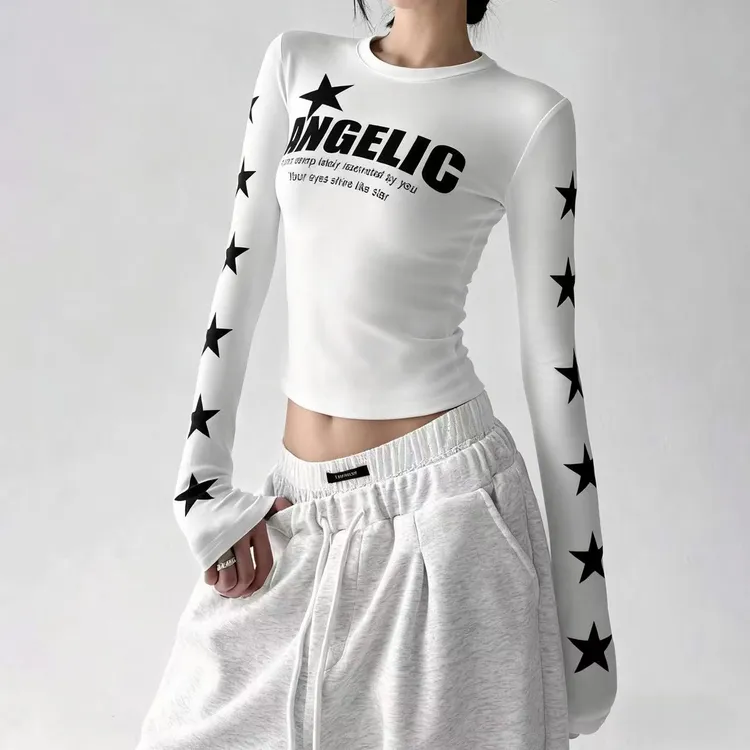 【现货+运费险补贴】秋季新款美式字母辣妹印花长袖T恤修身上衣高级
