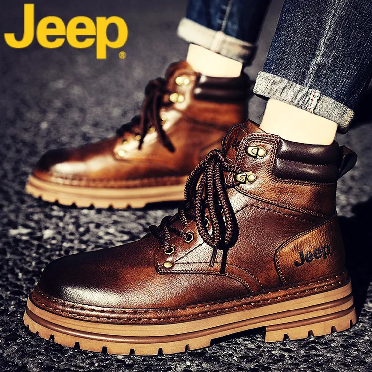 jeep吉普马丁靴男鞋秋冬季款中高帮皮鞋2025新款雪地工装靴子男士