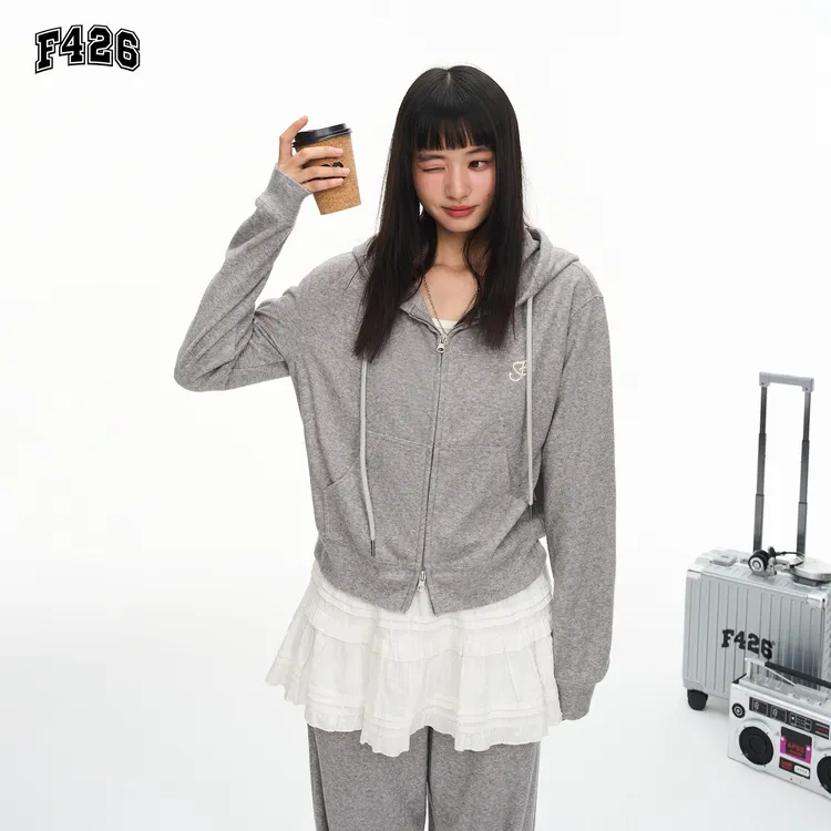 F426国潮秋季卫衣帽衫小logo毛巾绒布套装7271/7272 达