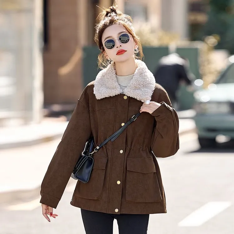 加厚宽松型2025冬季新款时尚保暖短款加绒百搭洋气外套韩版显瘦