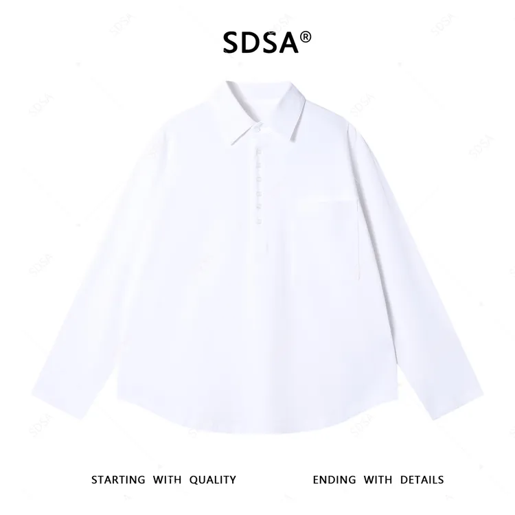 SDSA男士2025新款轻奢痞帅男装美式纯色半纽扣翻领长袖T恤百搭