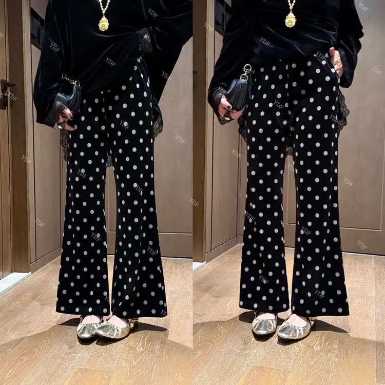 YDFSTUDIO【波点时代】欧货高品重工波点设计时尚丝绒九分休闲裤