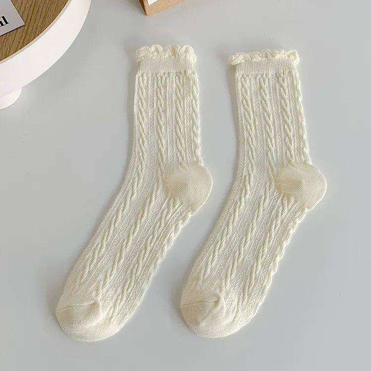 边袜子女夏季薄款堆堆袜简约日系纯色复古女袜甜美诸暨袜白袜子