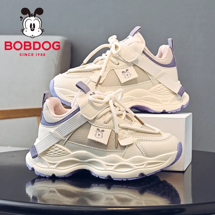 巴布豆女童运动鞋冬季百搭童鞋女孩加绒跑步鞋2025新款儿童二棉鞋