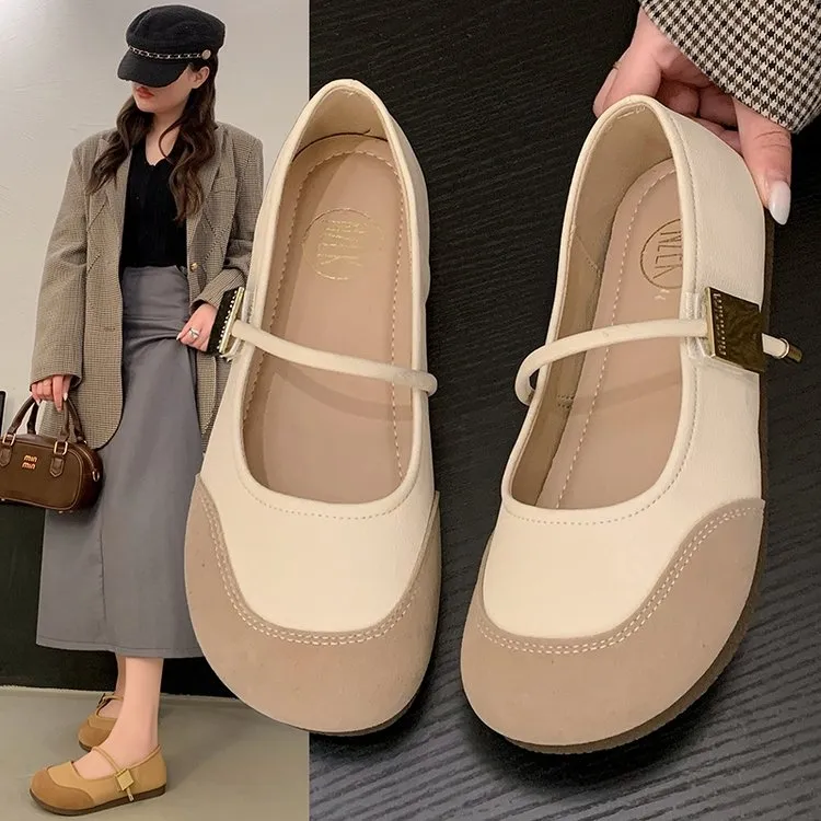 2025新款轻奢鞋子一字带春夏平底女鞋明星同款鞋女款软底浅口单鞋