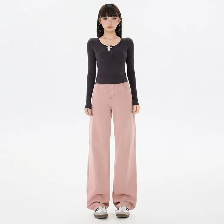 衣裤生活馆纯色美式牛仔慵懒通勤休闲裤简约直筒牛仔裤加绒九分常