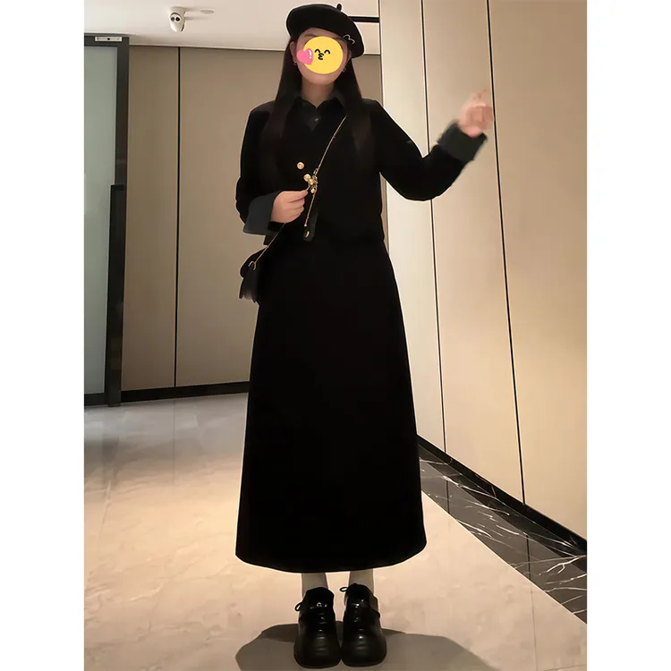 大码胖mm假两件上衣半身裙2025新款秋季气质显瘦名媛女装两件套装
