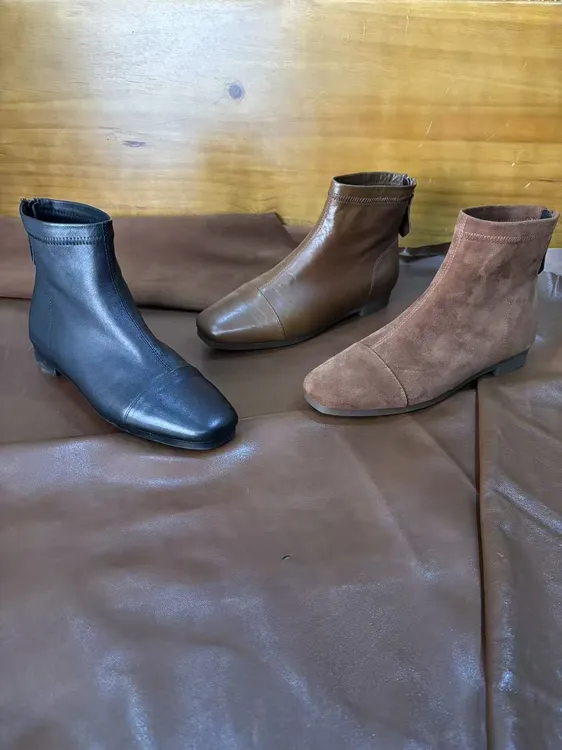 【003短靴】3CM跟高韩系复古方头真皮短筒靴百搭洋气时尚短靴