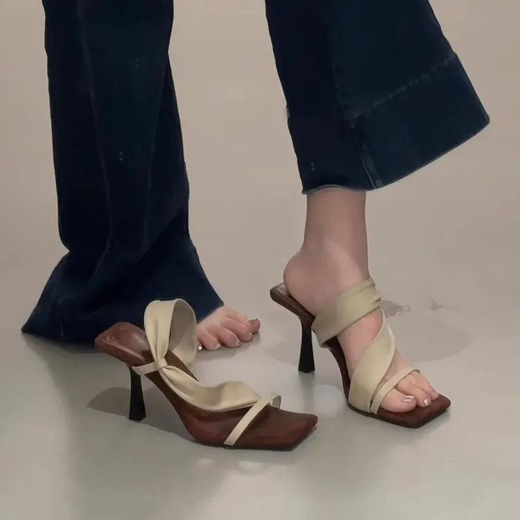 高跟凉鞋女细跟方头百搭2025年新款夏季韩版气质高级感拖鞋高跟鞋
