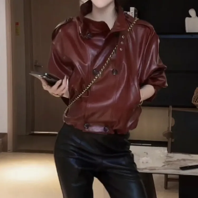高级感皮衣女2025秋季新款宽松休闲显瘦气质时尚时髦洋气长袖外套