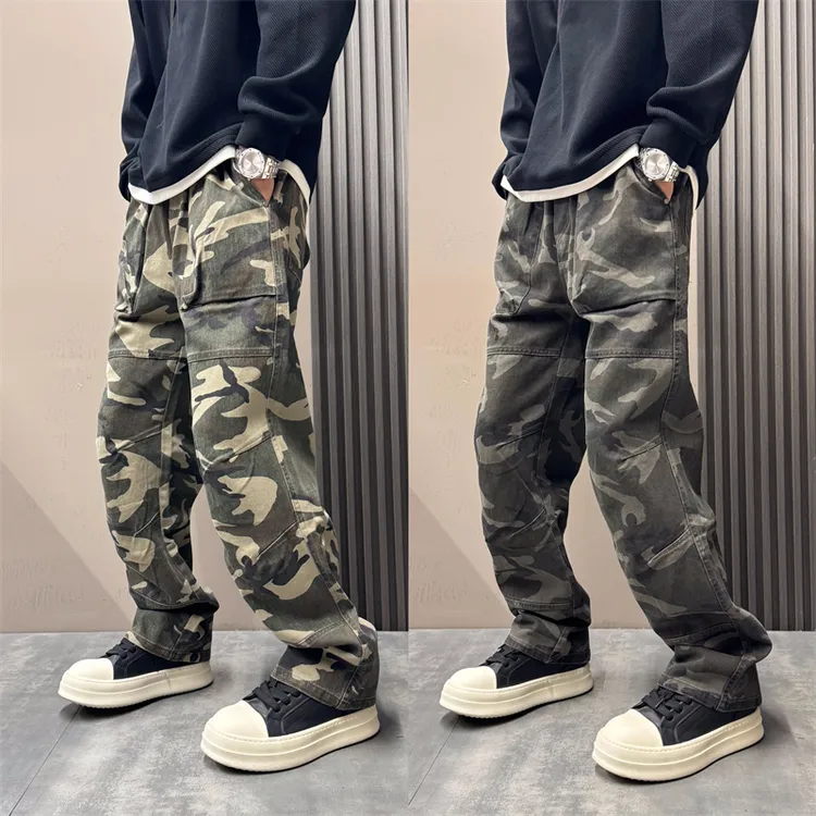 2025秋季美式复古迷彩工装裤男士宽松直筒阔腿户外痞帅潮流休闲裤