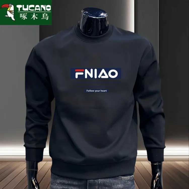 啄木鸟不缩水秋冬秋冬季印花商务卫衣加绒加厚秋季潮流圆领卫衣