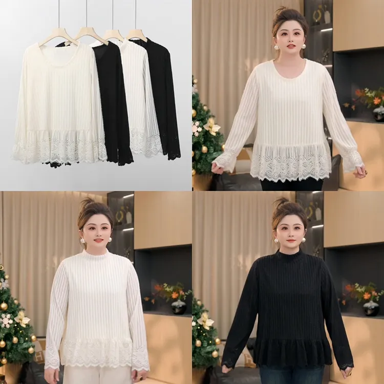 【胖佳佳】四时春 长袖蕾丝衫秋冬打底上衣H625E15800/H625Z18039