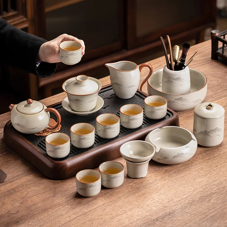 茶具套装2025新款汝瓷窑家用轻奢高档陶瓷泡茶壶茶杯茶盘办公会客