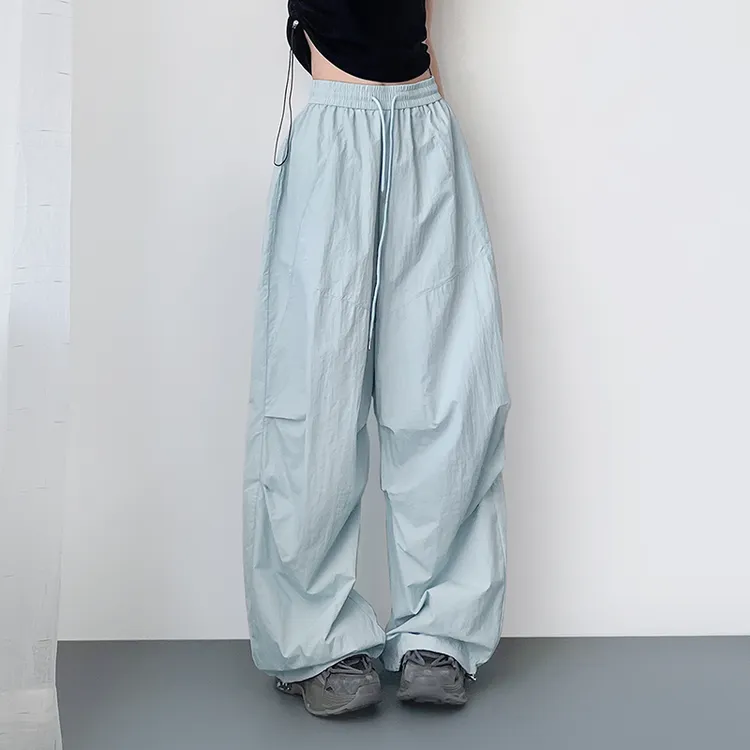 夏日轻薄冰丝速干裤女大码胖mm显瘦遮肉阔腿裤慵懒酷飒工装休闲裤