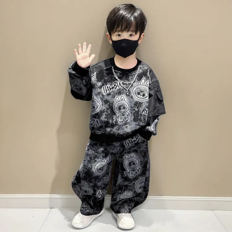拉布布童装儿童套装男童春秋款卫衣两件套宝宝男孩秋装帅气时髦潮