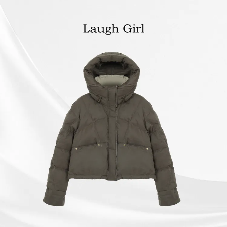 楚楚君 Laugh girl【暖冬】韩版连帽美拉德风短款羽绒服Y3557012J